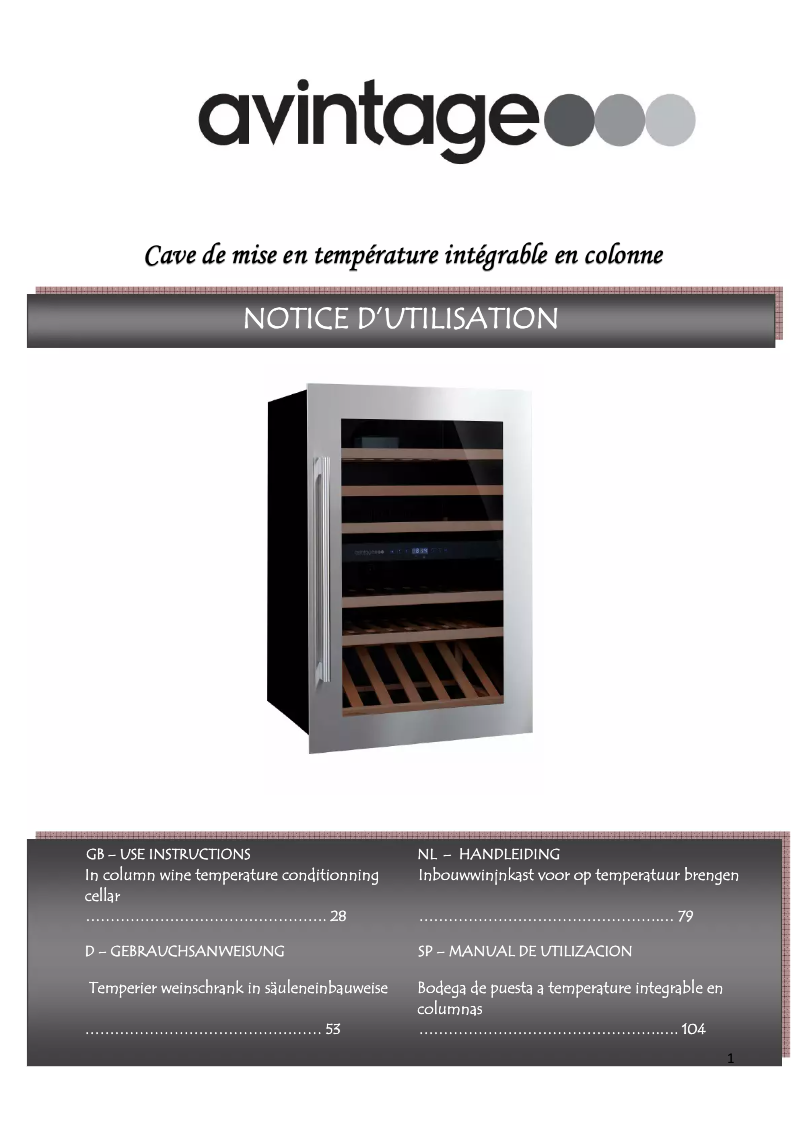 Página 1 del manual Manual de usuario Avintage AV93X3ZI-1