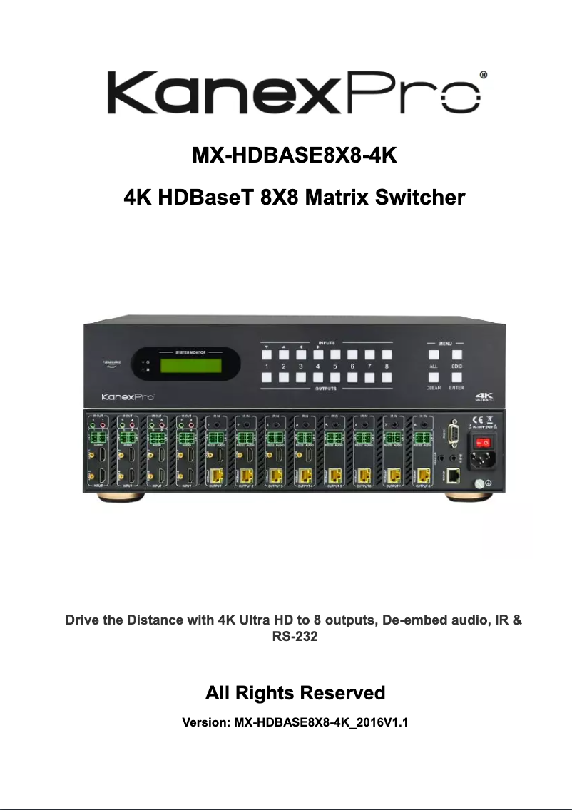 Imagen de la primera página del manual del dispositivo MX-HDBASE8X8-4K