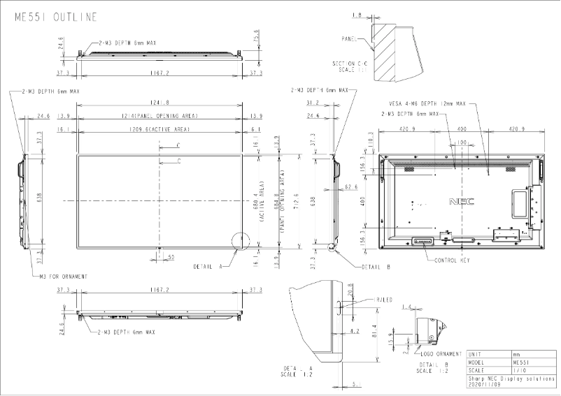 Imagen de la primera página del manual del dispositivo MultiSync ME551