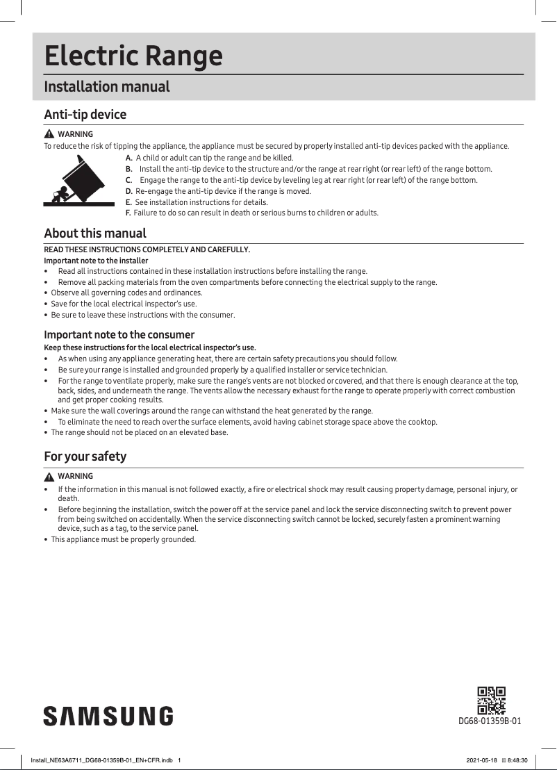 Página 1 del manual Guía de instalación Samsung NE63A6711SS