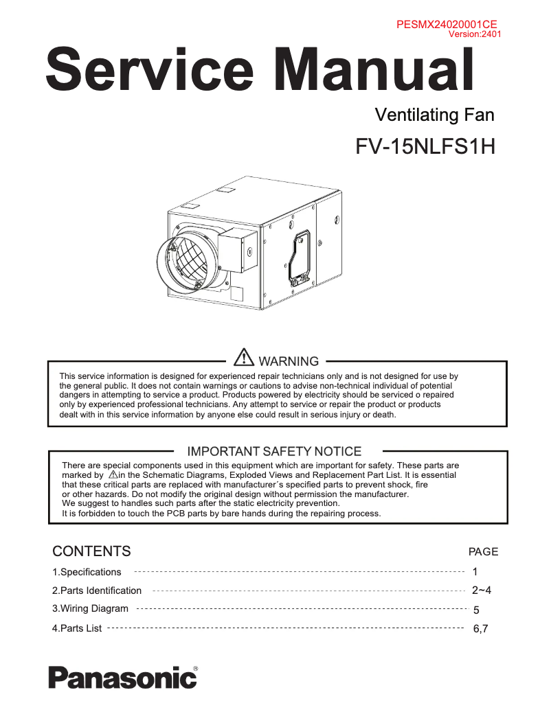 Página 1 del manual Manual de usuario Panasonic FV-15NLFS1H