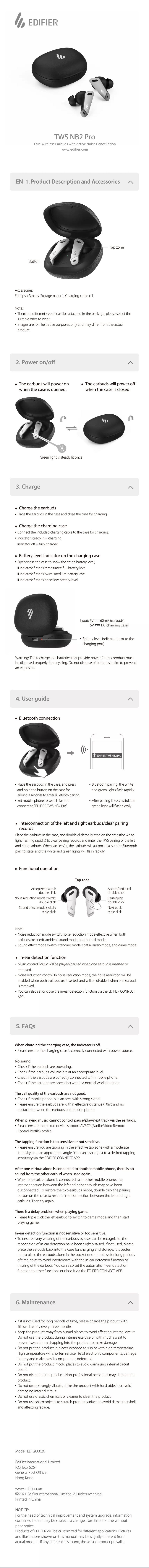 Página nº 1 - Manual de usuario Edifier TWS NB2 Pro