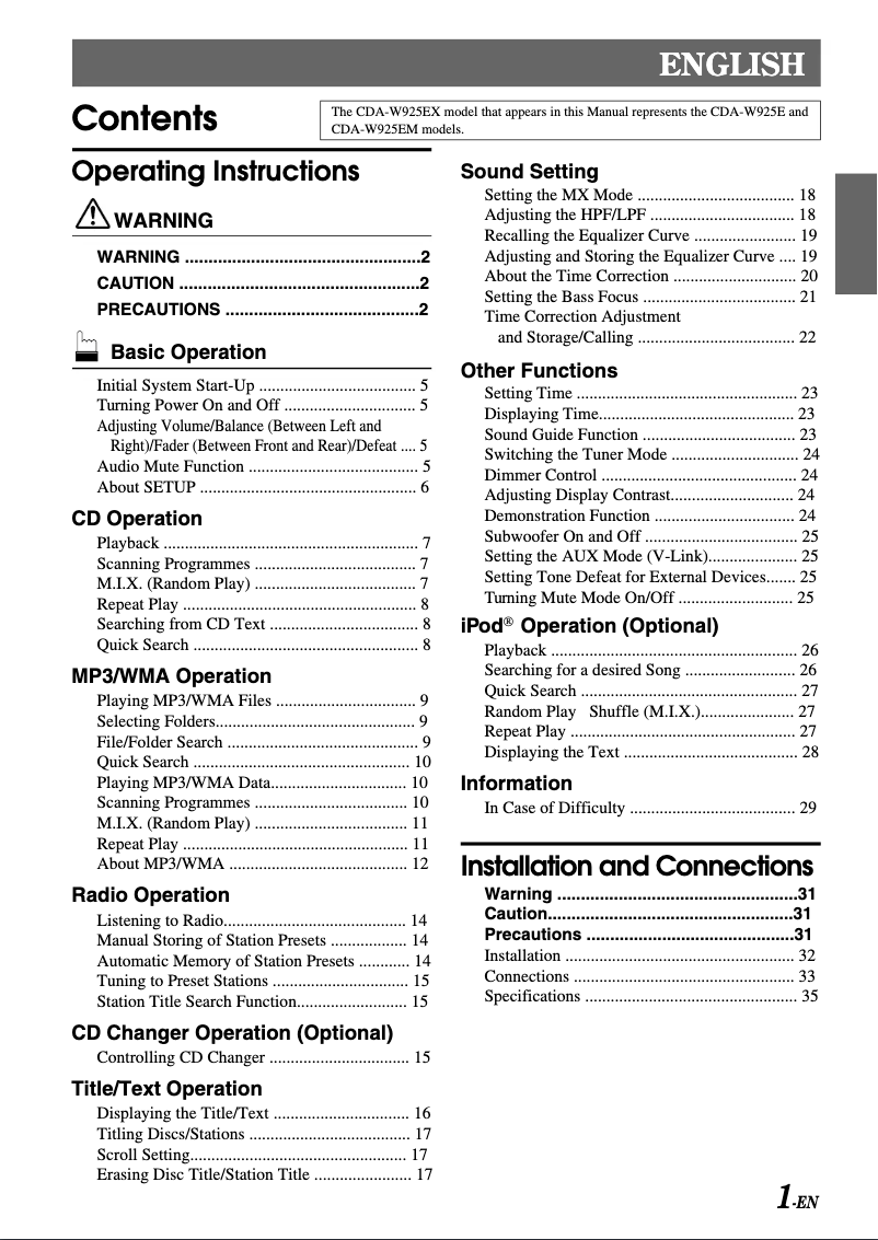 Página 1 del manual Manual de usuario Alpine CDA-W925E