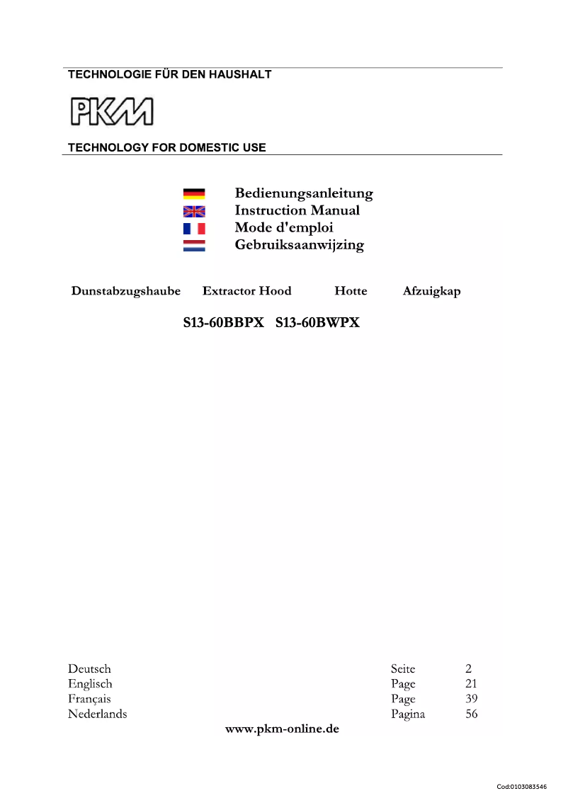 Página 1 del manual Manual de usuario PKM S13-60BBPX