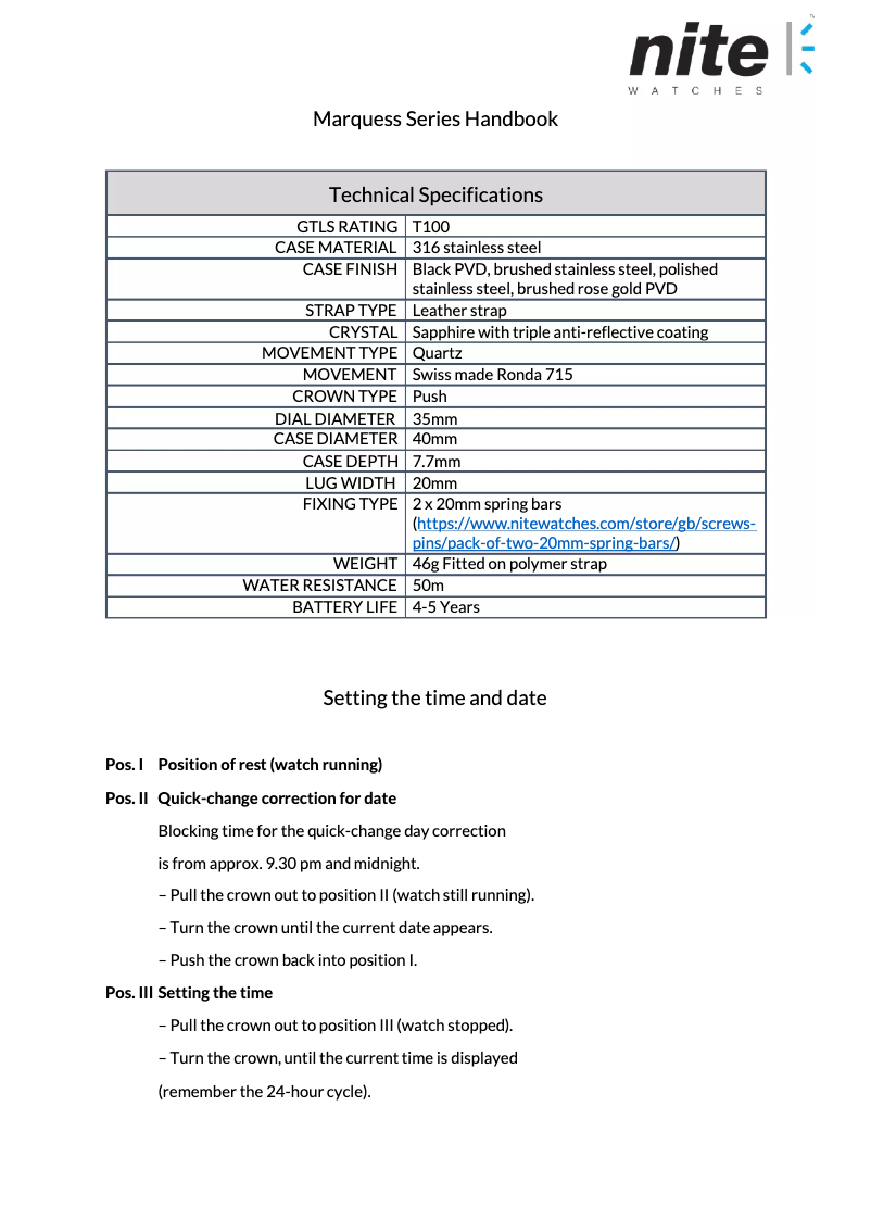 Página nº 1 - Manual de usuario Nite Marquess-215P