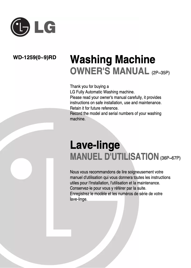 Página nº 1 - Manual de usuario LG WD-12590RD
