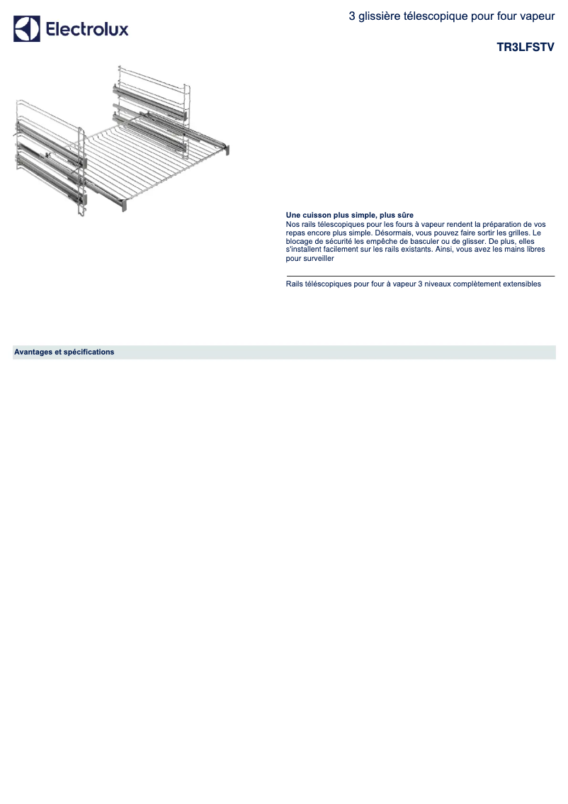 Página 1 del manual Ficha técnica Electrolux TR3LFSTV