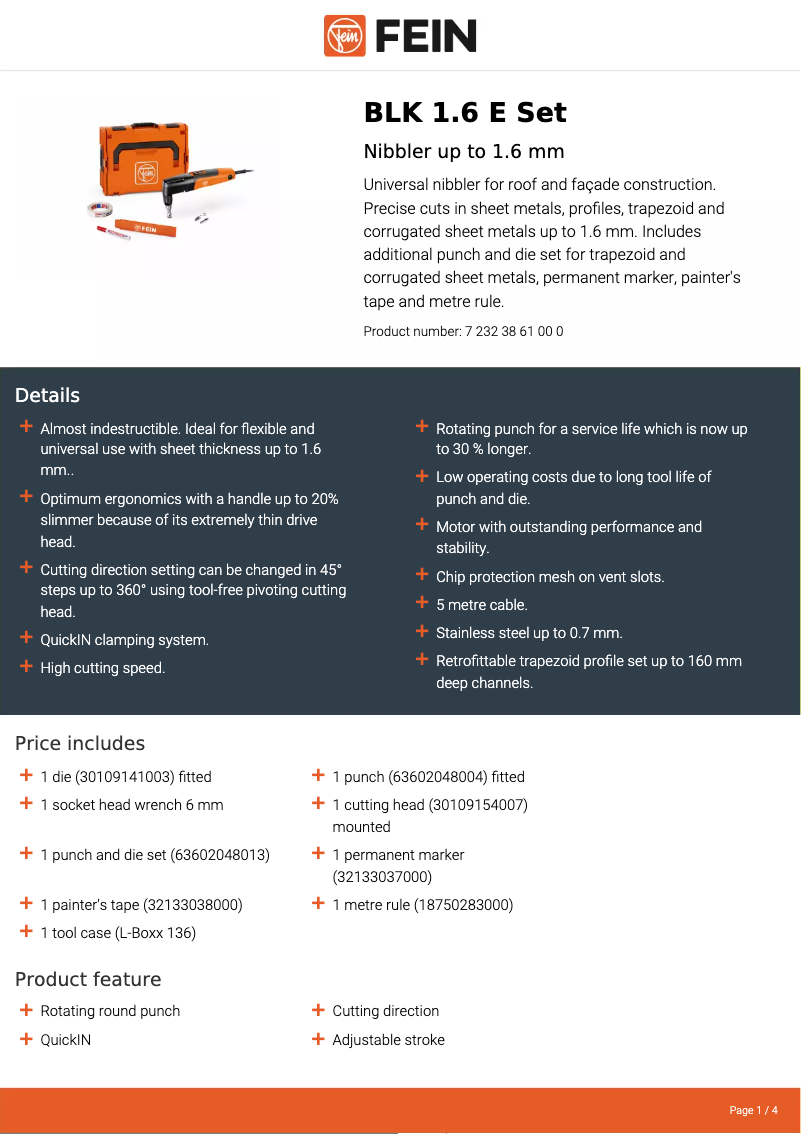 Página nº 1 - Ficha técnica Fein BLK 1.6 E
