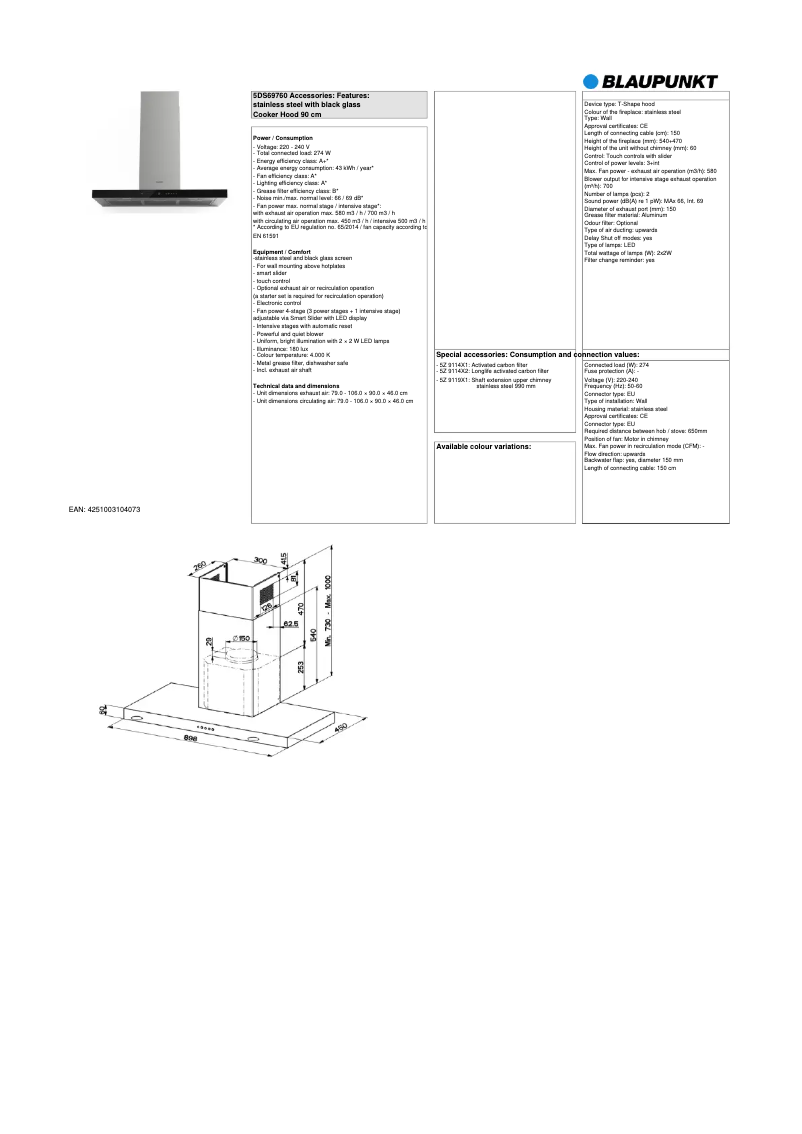 Página 1 del manual Ficha técnica Blaupunkt 5DS 69760