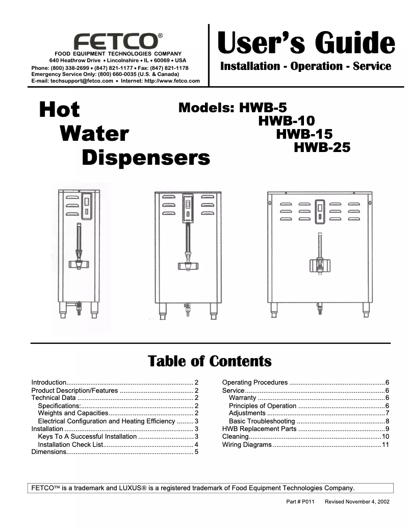Página 1 del manual Manual de usuario Fetco HWB-25