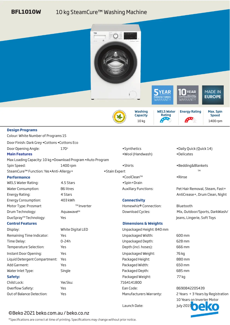 Imagen de la primera página del manual del dispositivo BFL1010W