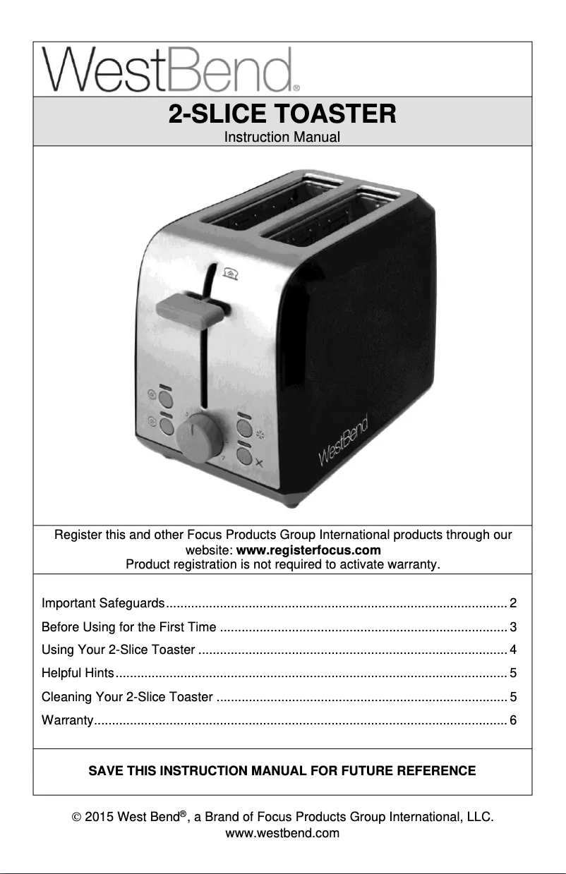 Página 1 del manual Manual de usuario WestBend 78823