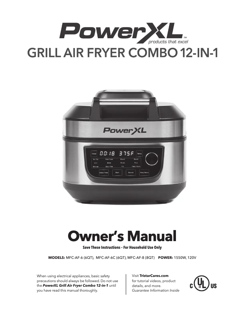Imagen de la primera página del manual del dispositivo Grill Air Fryer Combo 12-in-1 MFC-AF-8