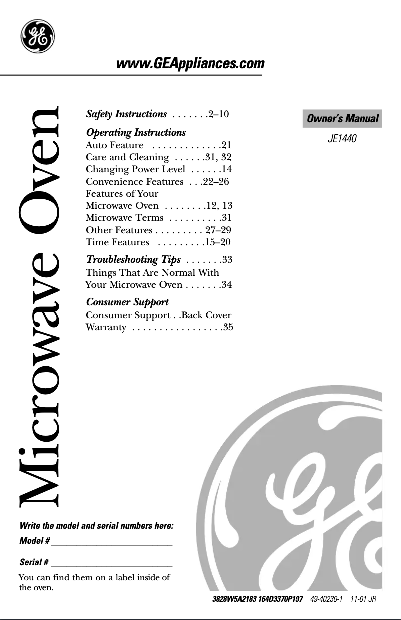 Página 1 del manual Manual de uso y mantenimiento GE JE1440BF