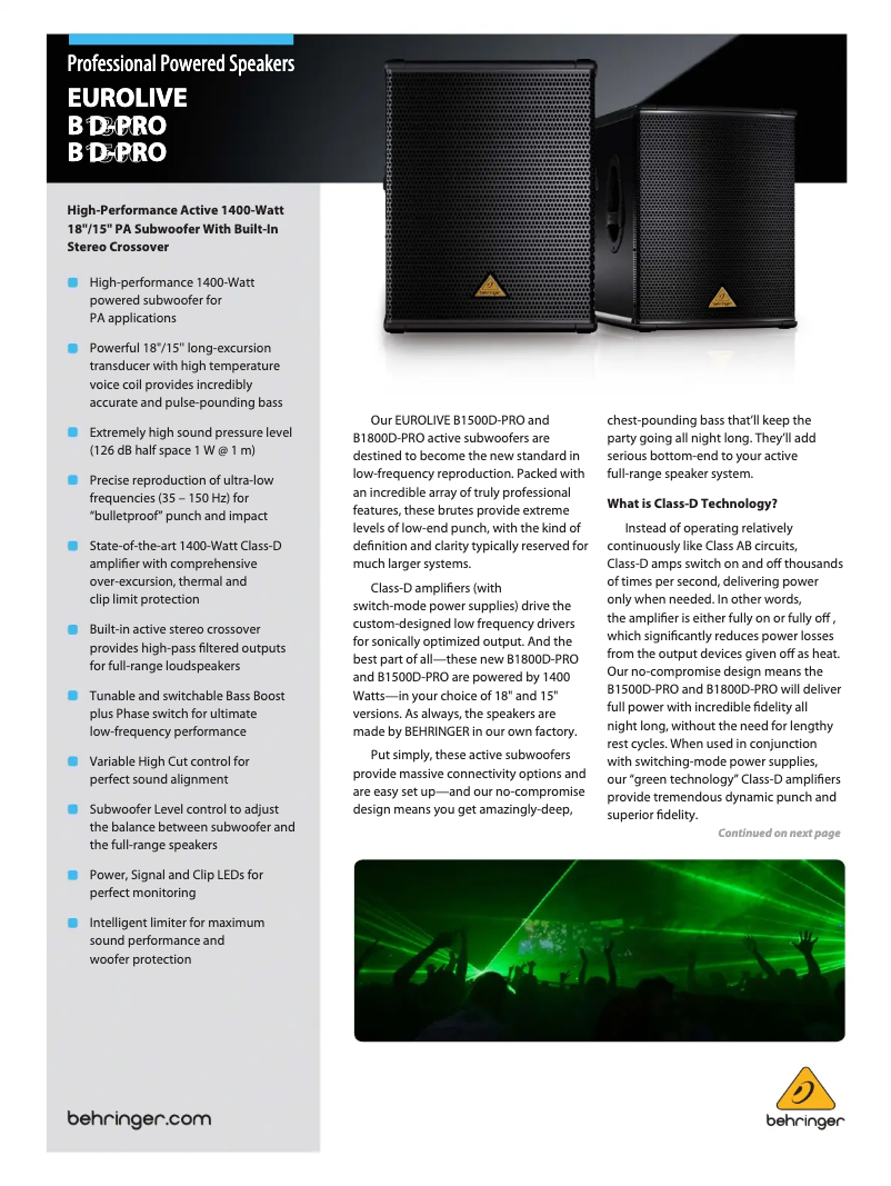 Imagen de la primera página del manual del dispositivo Eurolive B1800D-Pro
