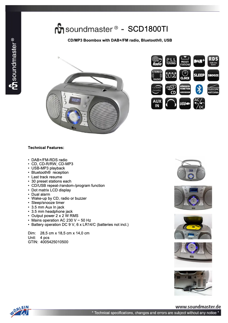 Página nº 1 - Ficha técnica Soundmaster SCD1800