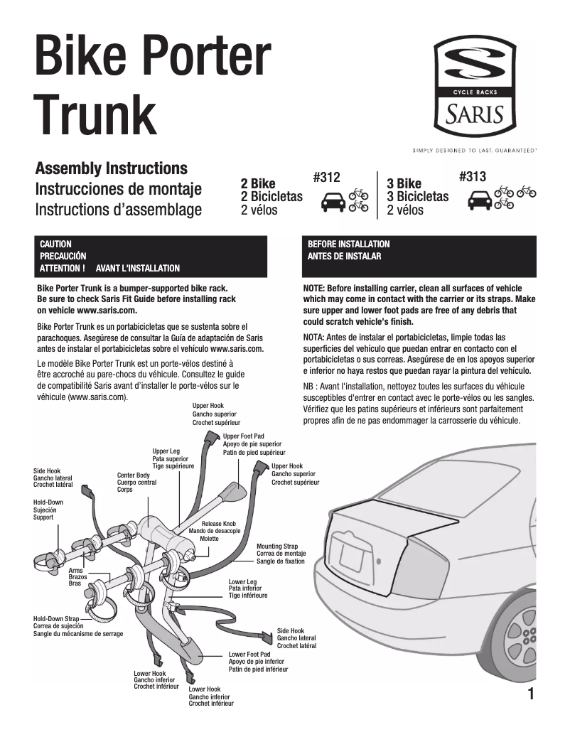 Imagen de la primera página del manual del dispositivo Bike Porter Trunk