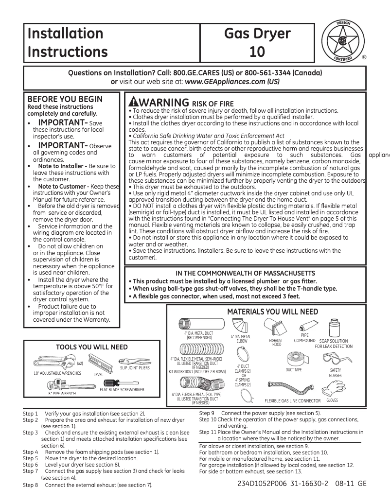 Imagen de la primera página del manual del dispositivo GFDN240GLWW