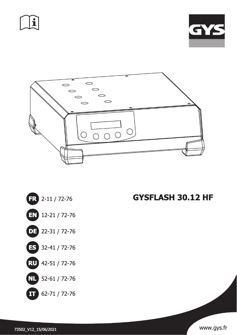 Imagen de la primera página del manual del dispositivo Gysflash 30-12 HF