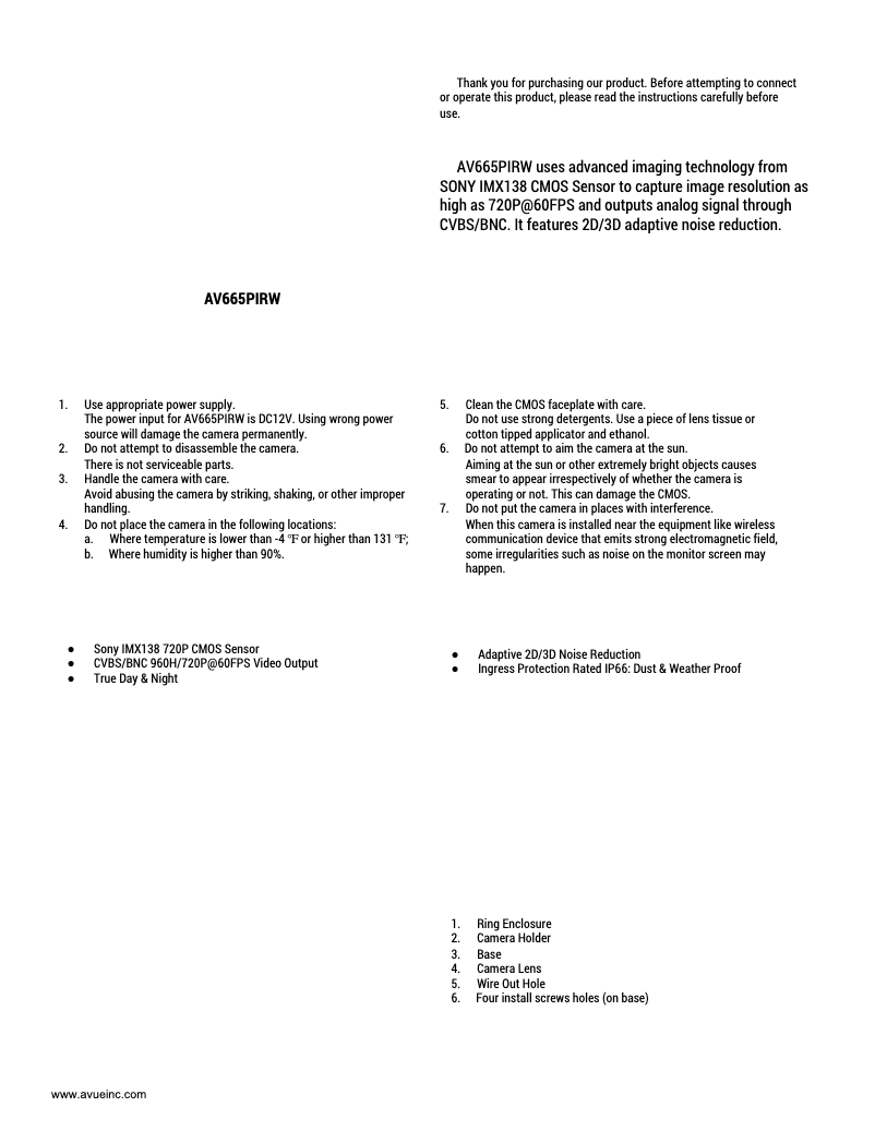 Imagen de la primera página del manual del dispositivo AV665PIRW