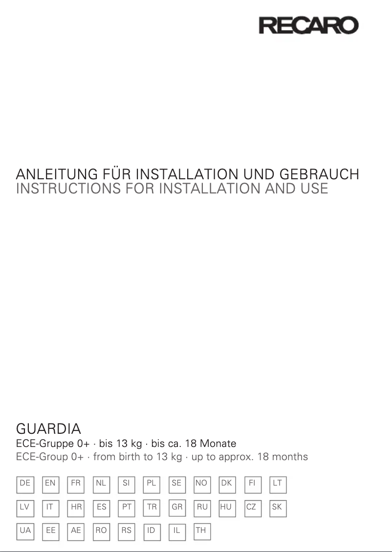 Página nº 1 - Manual de usuario Recaro Guardia