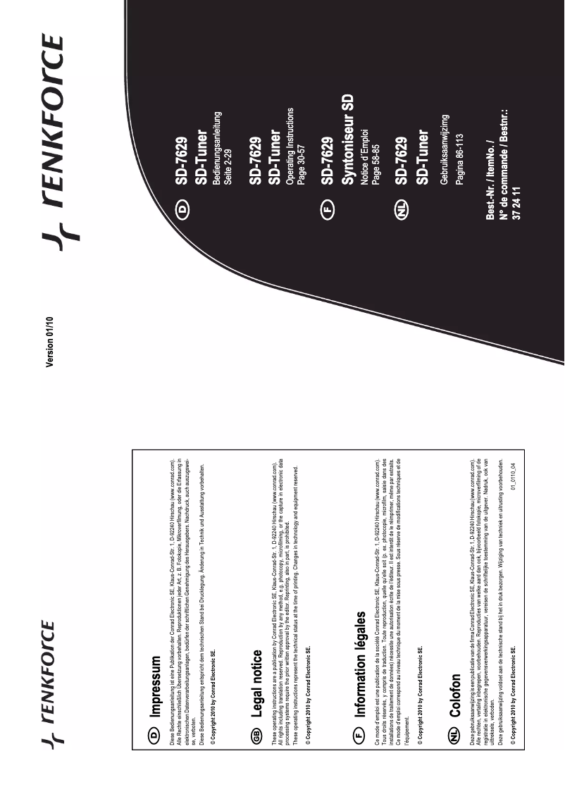 Imagen de la primera página del manual del dispositivo SD-7629