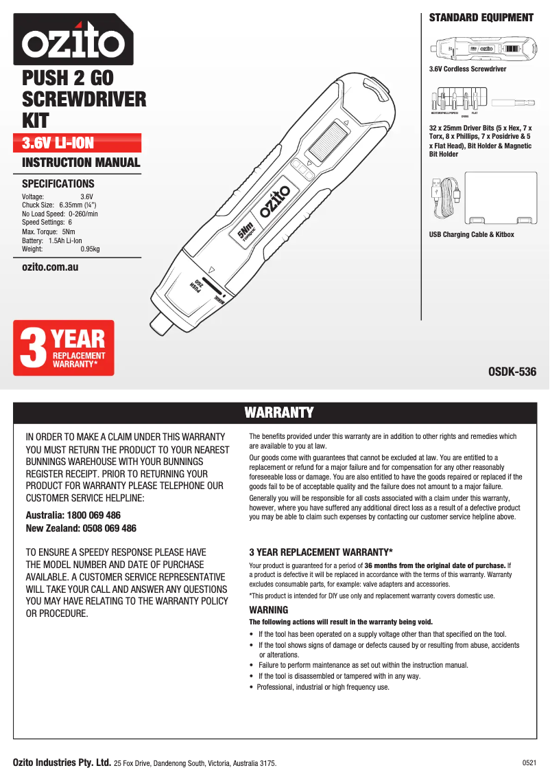 Página 1 del manual Manual de usuario Ozito OSDK-536