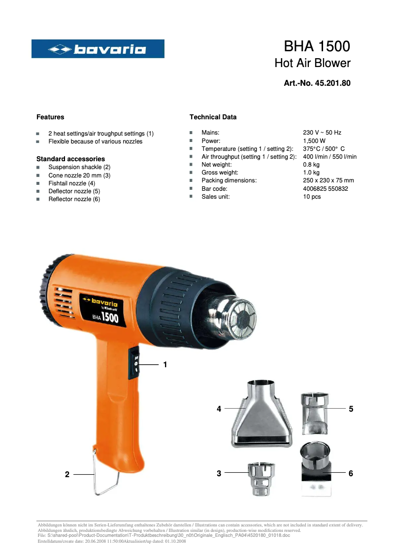 Imagen de la primera página del manual del dispositivo BHA 1500