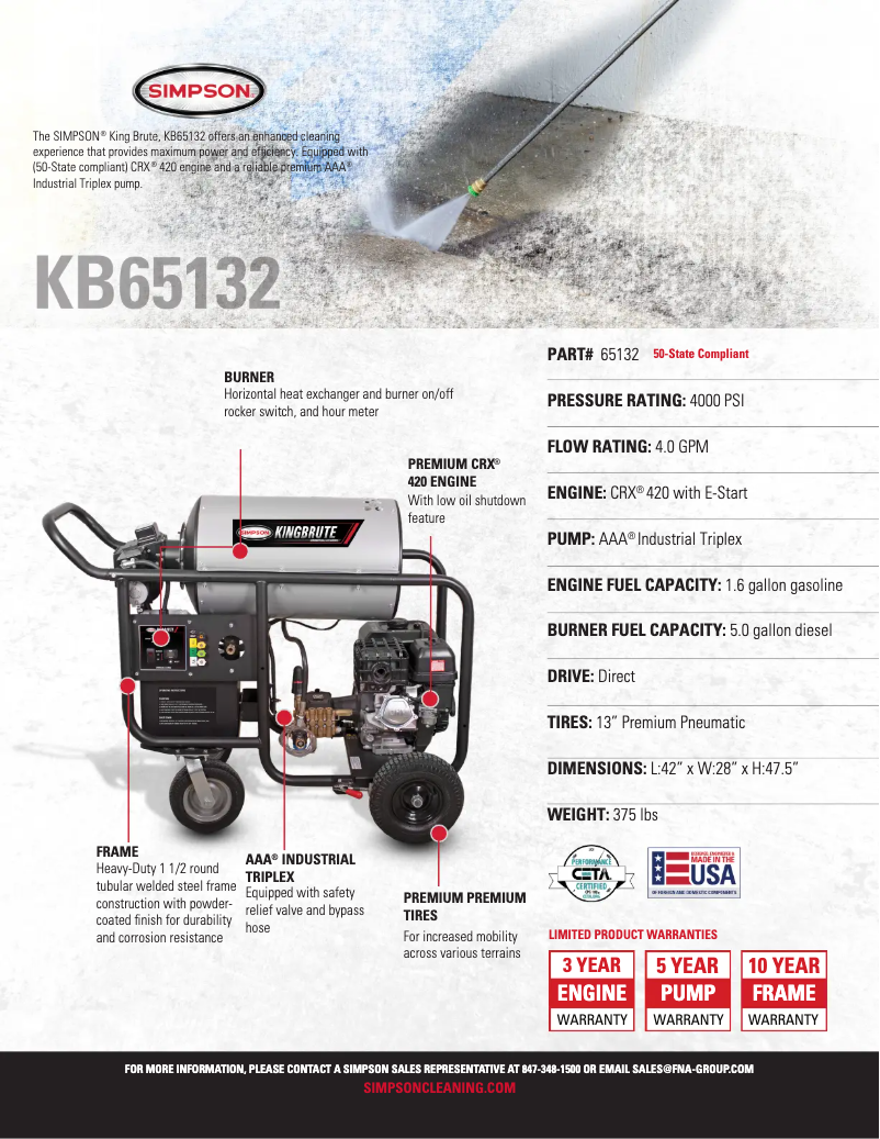 Página 1 del manual Ficha técnica Simpson King Brute KB65132