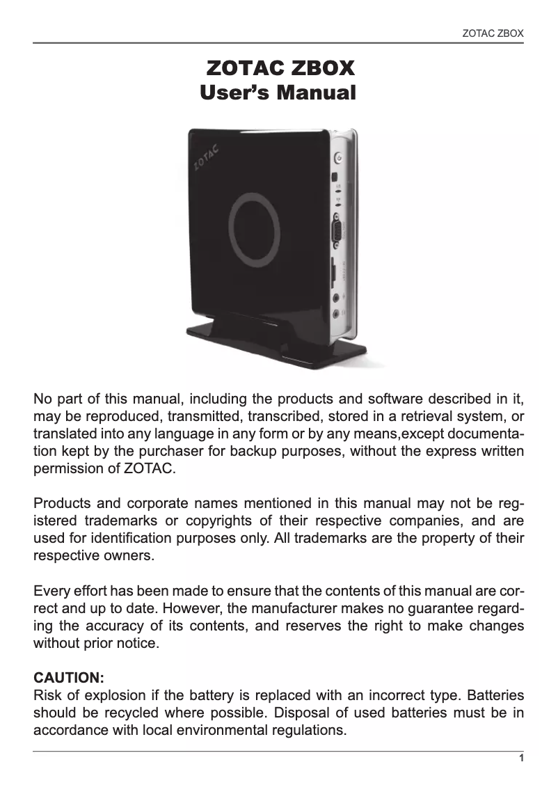 Página 1 del manual Manual de usuario Zotac ZBOX RI323