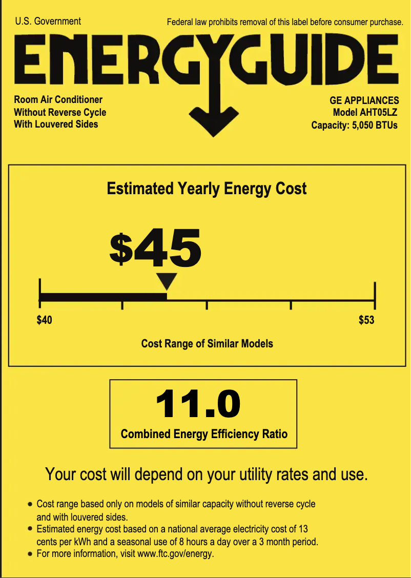 Página 1 del manual Etiqueta energética GE AHT05LZ