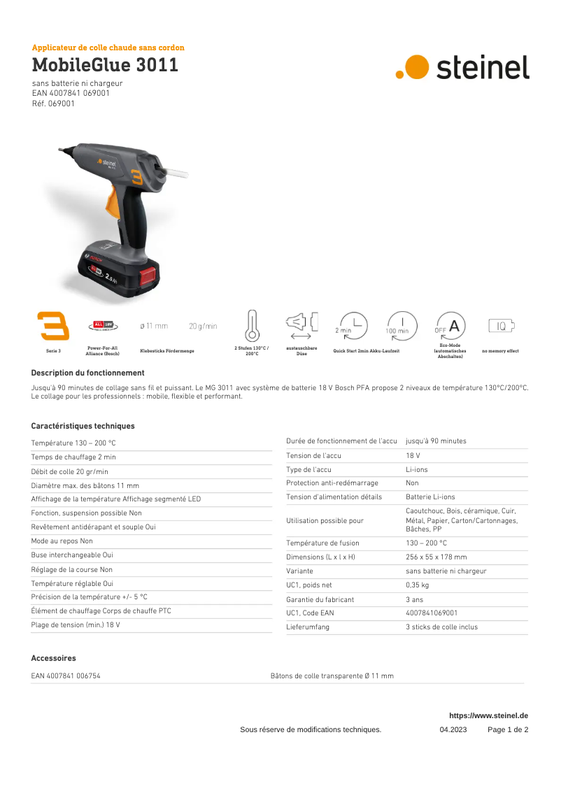 Página nº 1 - Ficha técnica Steinel MobileGlue 3011