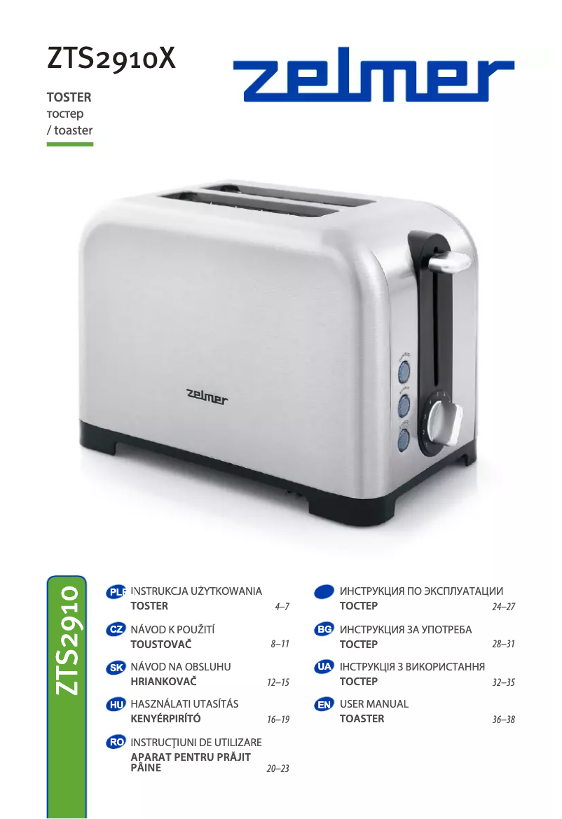 Página 1 del manual Manual de usuario Zelmer ZTS2910X