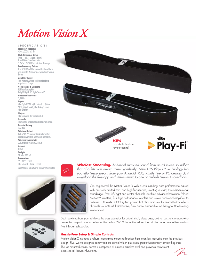 Imagen de la primera página del manual del dispositivo Motion Vision X