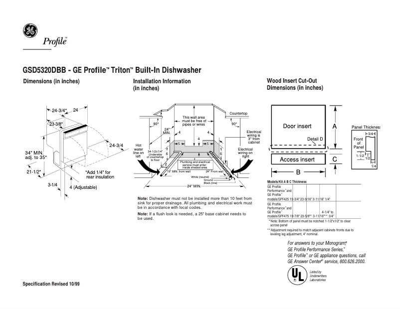 Página 1 del manual Ficha técnica GE Profile Triton GSD5320DBB