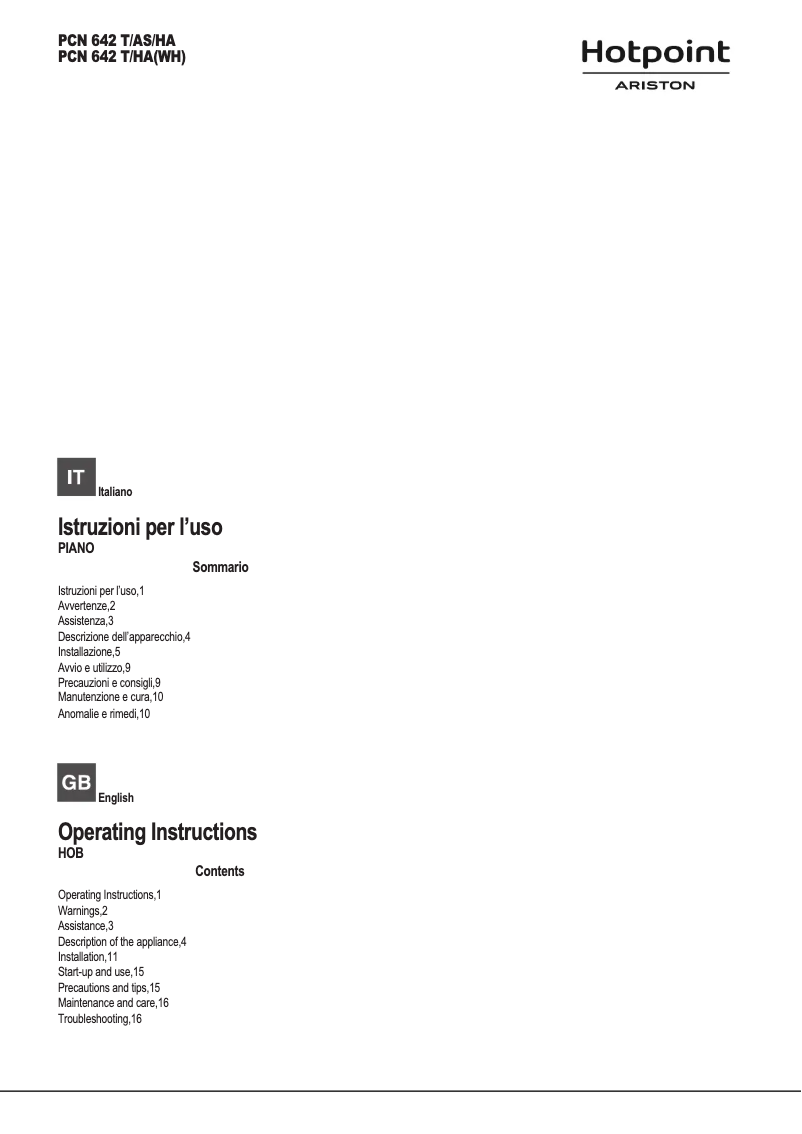 Página 1 del manual Manual de usuario Hotpoint Ariston PCN 642 T/HA(WH)