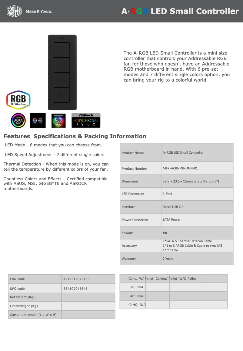 Página 1 del manual Manual de usuario Cooler Master A-RGB LED Small Controller