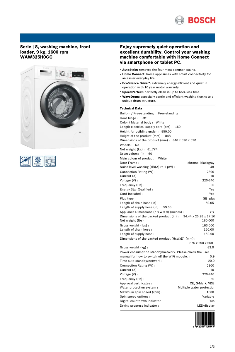 Imagen de la primera página del manual del dispositivo WAW325H0GC