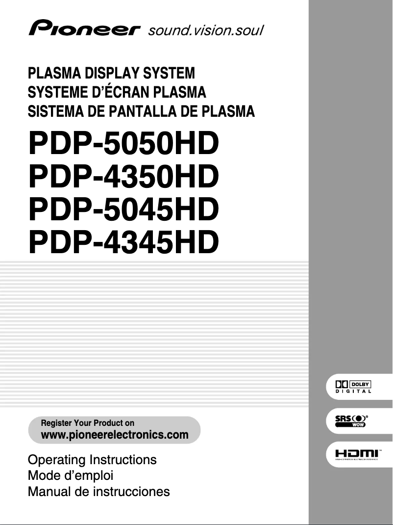 Imagen de la primera página del manual del dispositivo PDP-4340HD