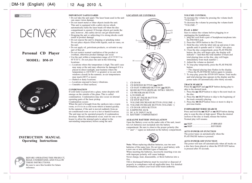 Página 1 del manual Manual de usuario Denver DM-19