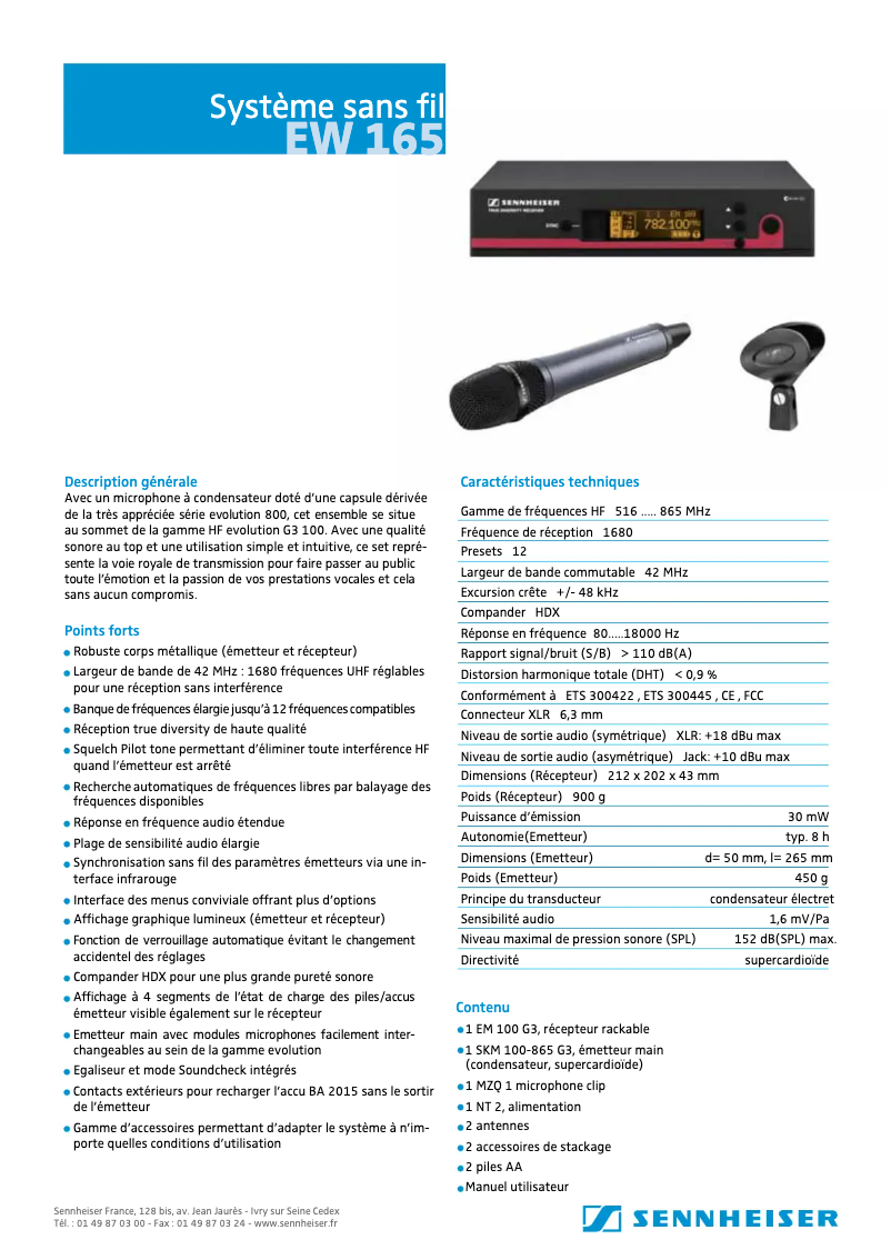 Página 1 del manual Ficha técnica Sennheiser EW 165 G3