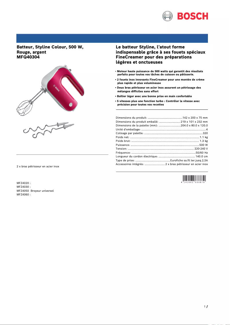 Página nº 1 - Ficha técnica Bosch MFQ40304