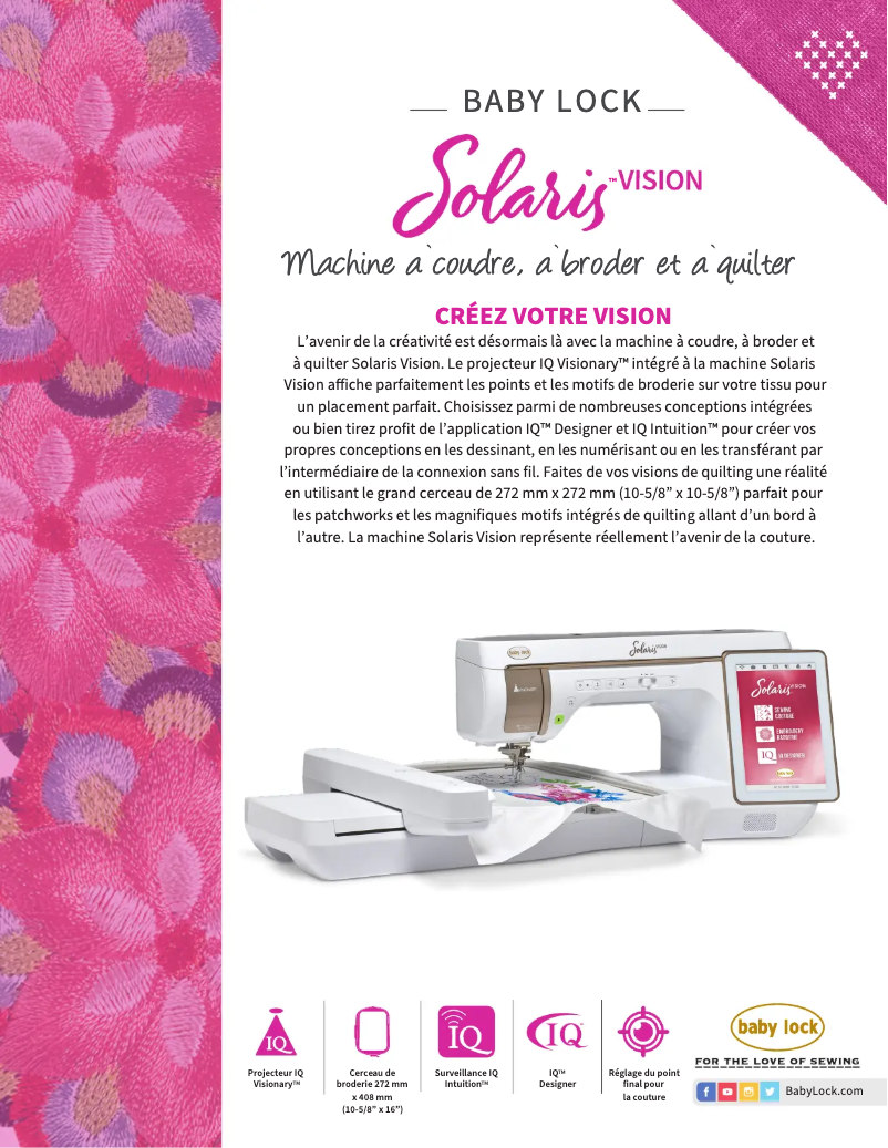 Página 1 del manual Ficha técnica Baby Lock Solaris Vision