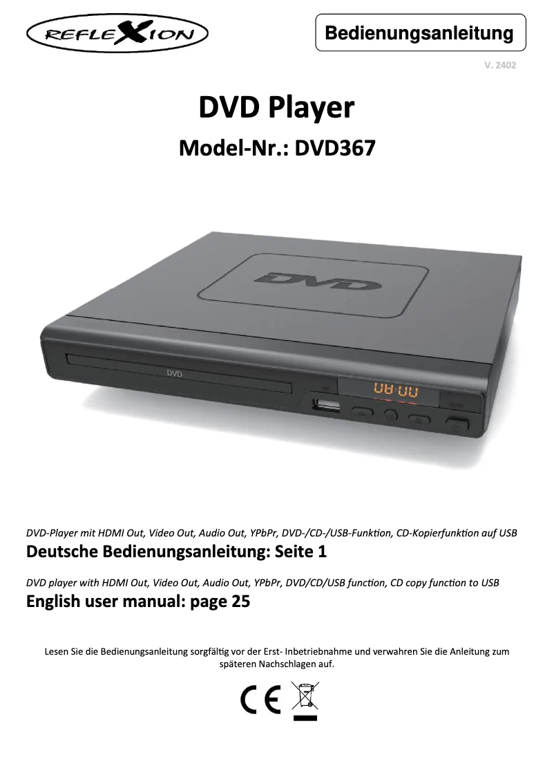 Imagen de la primera página del manual del dispositivo DVD367