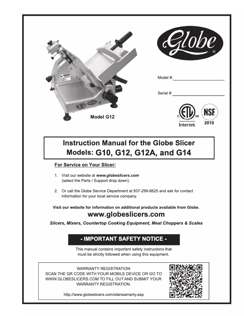 Página 1 del manual Manual de uso y mantenimiento Globe G14