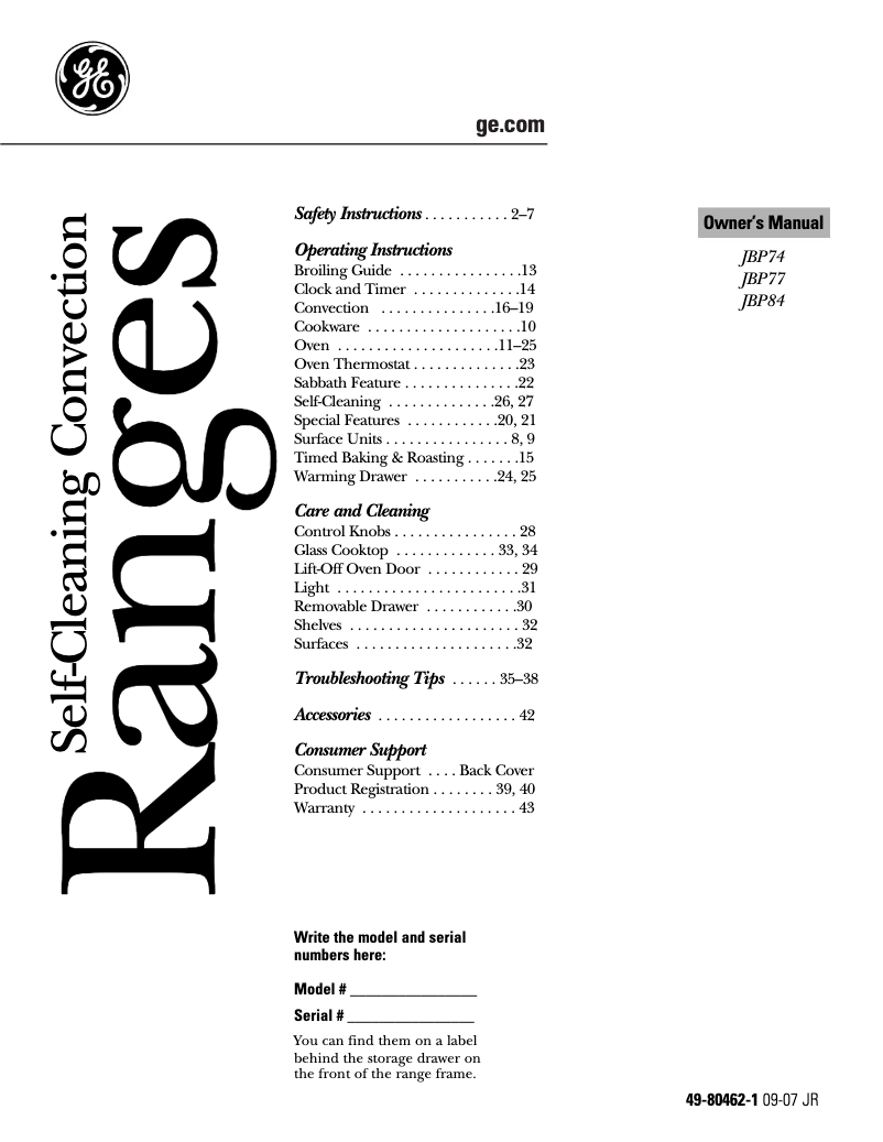 Imagen de la primera página del manual del dispositivo JBP84WHWW