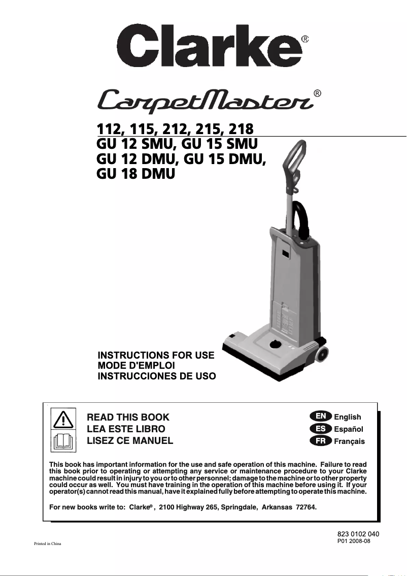 Página 1 del manual Manual de usuario Clarke CarpetMaster 218