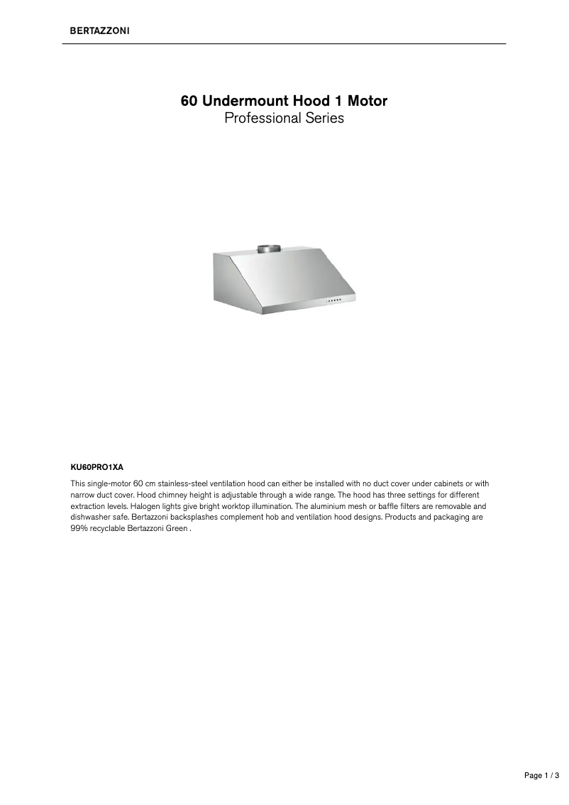 Imagen de la primera página del manual del dispositivo KU60PRO1XA