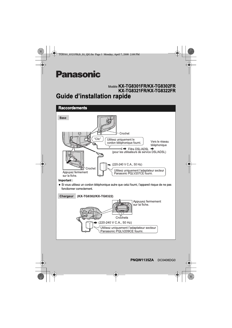 Página 1 del manual Manual de usuario Panasonic KX-TG8302FR