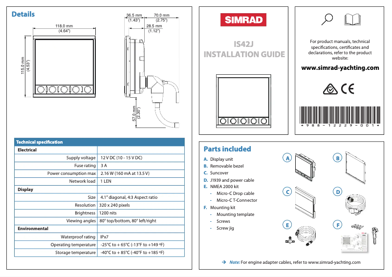 Imagen de la primera página del manual del dispositivo IS42J